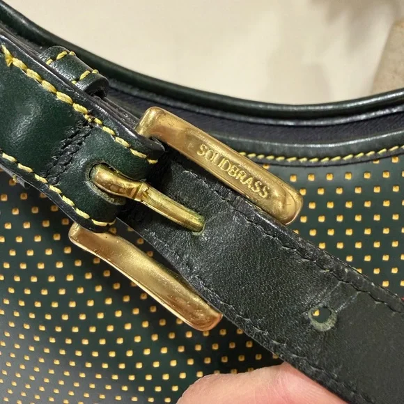 Vintage Dooney & Bourke Cabrio Green/Yellow Perforated Leather Large Hobo Bag - Picture 16 of 16